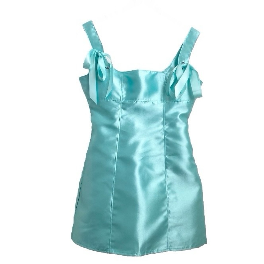CURRENT MOOD Dolls Kill Pixie Stardust Satin Bow Straps Aqua Mini Dress Size S